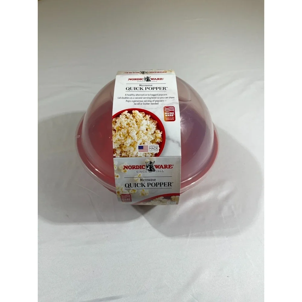 Nordic Ware Microwave Quick Popper 14 Cup Popcorn Maker Red Bowl Clear Lid